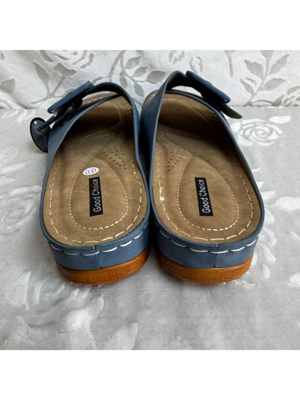Hamden Platform Slide Sandal Blue With Buckle & Stitch Size 9.5 Good Choice - Picture 5 of 7